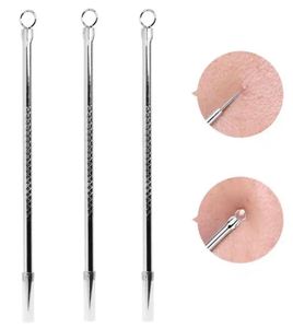 Extracteur de points noirs et comédons en acier inoxydable, outil double extrémité boucle et aiguille en argent pour une extraction douce du visage - Product Image 1