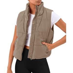 Gilet d'hiver sans manches personnalisé pour femme, taille Queen, en tissu tissé, longueur longue, chaud, léger, col montant pour le printemps - Product Image 3