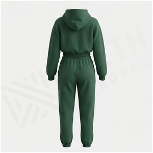 Conjunto Deportivo para Mujer, Sudadera con Capucha y Cremallera Verde, Pantalones Jogger, Color Sólido, Manga Larga, Otoño, 100% Algodón - Product Image 2
