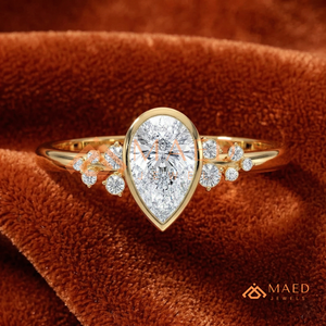 Luxury 14K Gold Pear Shape Diamond Simulant Ring | Modern Bezel Teardrop Engagement Ring | Cluster Side <b>Stone</b> Wedding Band | - Product Image 1