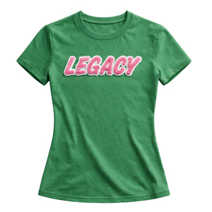 Camiseta de la Hermandad Griega para Mujer, Camiseta de Algodón Orgánico Ecológico |   Camisa Casual Personalizable de Tela Suave en Colores Rosa/Verde, Corte Ajustado - Product Image 1