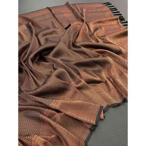 VESTIDO DE BODA SAREE DE SEDA SUAVE CON BLUSA SIN COSTAR NEGRO - Product Image 1