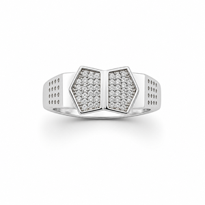 Bague pour homme en argent sterling 925 avec double grappe de diamants hexagonaux, finition polie, design géométrique moderne, pour mariage, fête et usage quotidien, bijou raffiné - Product Image 2