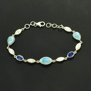 Bracelet classique en argent sterling 925 avec saphir bleu et larimar, design maillons de chaîne sertis en forme de goutte d'eau, pour femme, usage quotidien - Product Image 5