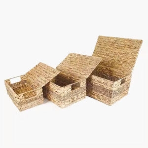 Set of 3 <b>stackable</b> water hyacinth <b>storage</b> trays, organizer trays - Product Image 1