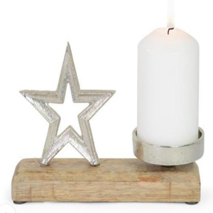 Décoration de Noël, porte-bougie en forme d'étoile, décoration de maison pour les fêtes, porte-bougie en métal en forme d'étoile de Noël avec base en bois de mangue - Product Image 3