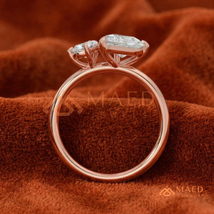 แหวนทองคำ 14K/18K ทรงลูกแพร์ ดีไซน์หินคู่ |   แหวนหมั้นแบบเปิดทันสมัยสำหรับผู้หญิง - Product Image 2