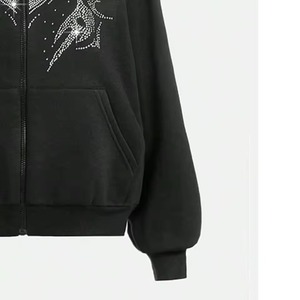 Sweat à capuche polaire tendance pour homme avec strass, 100 % coton respirant, coupe ample, style streetwear, fermeture éclair intégrale - Product Image 3