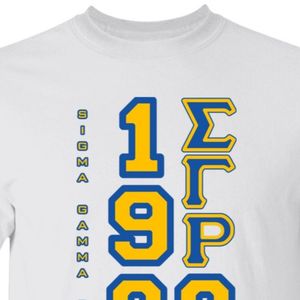 Camiseta Blanca con Serigrafía Sigma Gamma Rho, Azul Rey y Dorado, Gráfico de Letras Griegas 1922, Manga Corta, Cuello Redondo, Casual, para Hermandad - Product Image 5