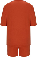 Ensemble décontracté 2 pièces pour femme, couleur unie, 100 % coton, manches courtes, coupe régulière, respirant, au-dessus du genou, tenue d'été