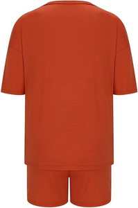 Ensemble décontracté 2 pièces pour femme : short et haut à manches courtes en coton, couleur unie, coupe ample et respirante, idéal pour l'été - Product Image 2