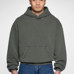 เสื้อฮู้ดดี้โอเวอร์ไซส์ผ้าฟลีซคอตตอน 100% ล้างสีแบบแอซิดวอช รับผลิตเสื้อผ้า OEM ปักโลโก้ตามสั่ง เสื้อกันหนาวผู้ชายขายดี พิมพ์ลายได้ - Product Image 1