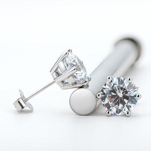 925 Sterling <b>Silver</b> Rhodium Plated Prong <b>Set</b> Round Brilliant Cut Moissanite <b>Stud</b> <b>Earrings</b> Unisex Everyday Wear Trendy Style - Product Image 1