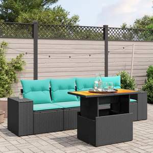 Set Divano da Esterno a 5 Pezzi in Polyrattan Nero con Cuscini - Eleganti Set da Giardino - Product Image 1
