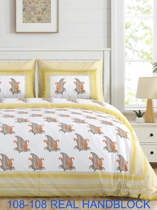 Premium Hand Block Printed Leaf Design 3-Piece Eco-Friendly Bedsheet | 108x108 Inch Jumbo King Size 100% Cotton Bed Sheet Set - Product Image 4