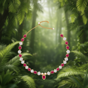 <b>Ruby</b> Kundan Invisible Chain <b>Necklace</b> with Diamond Pearl & Cubic Zirconia - Product Image 3