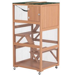 Catio de Madera Maciza Naranja para Gatos, Casa Exterior con Ruedas y Hamaca, Muebles para Mascotas Pequeñas en Invierno - Product Image 1