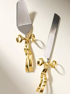 Elegant Gold Bow Eco Friendly Plated Stainless Steel Cake Server Set Mirror Polish Wedding <b>Flatware</b> Dishwasher Safe - Product Image 3