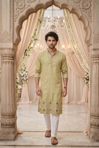 Kurta de Algodón para Hombre NiMa Creations, Largo hasta la Rodilla, Corte Regular, Estilo Tradicional Indio/Pakistaní, Informal, con Detalles Bordados, de Secado Rápido - Product Image 4