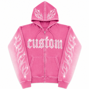 Sudadera con capucha de forro polar grueso con cremallera completa, con pedrería de cristal, de corte holgado y extragrande, estilo streetwear de invierno, con logotipo de fabricante personalizado, 100% - Product Image 4