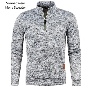 Sweat-shirt léger à col zippé pour homme, uni, 100% coton, décontracté, manches longues - Product Image 6
