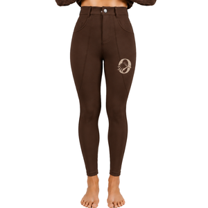 Pantalon d'équitation pour femmes, marron foncé, taille haute, extensible, coupe ajustée, avec poches avant et arrière, professionnel - Product Image 1
