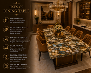 Table à manger en pierre d'agate faite à la main, plateau de table en pierres précieuses mélangées de luxe, mobilier de salle à manger contemporain, décoration royale pour la maison - Product Image 4