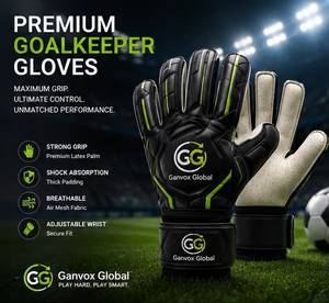 Guantes de Portero de Fútbol Ganvox Global Classic, Duraderos, Alta Retención de Aire, Negros y Verdes, Antideslizantes, para Deportes al Aire Libre, con Diseño de Logotipo - Product Image 4
