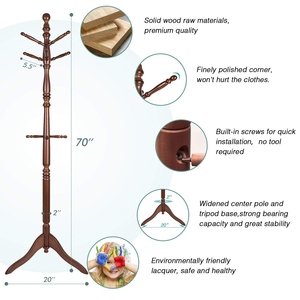 Modern design wooden coat <b>stand</b> dark walnut with tripod base vintage entryway customized options - Product Image 6