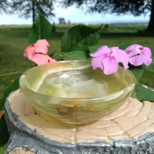 Cuenco de piedra artesanal, centro de mesa de piedra natural, ónix de alta gama hecho a mano, accesorio decorativo de lujo pulido - Product Image 3