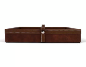 Luxury Brown Leather Serving Tray with Handles Rectangular Decorative Ottoman Breakfast <b>Coffee</b> <b>Table</b> Tray - Product Image 5