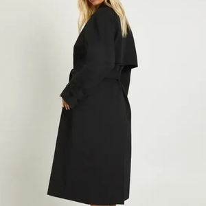 Gabardina Negra Estampada de Doble Botonadura Estilo Hepburn de Alta Calidad para Mujer, Chaqueta Cortavientos Larga con Cinturón - Product Image 4