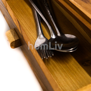 Boîte de rangement décorative pour couverts en teck naturel, en bois massif durable, fabriquée à la main, organiseur d'ustensiles de cuisine - Product Image 5