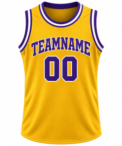 Maillot de basket personnalisé jaune et violet, nom de l'équipe 00, imprimé sur écran, en maille, sans manches, unisexe, adulte, coupe classique - Product Image 1