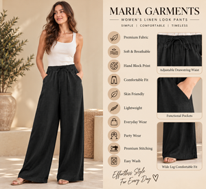 Ensemble deux pièces d'été en lin/coton, débardeur blanc coupe ample et pantalon large noir, pour le commerce électronique mondial, commande en gros - Product Image 5