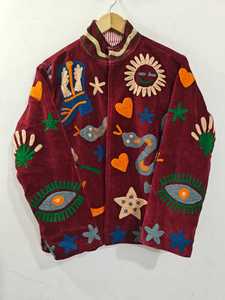 Boho Velvet Suzani Embroidery Jacket Women Handmade Floral Ethnic Winter Coat Indian Hand Embroidered Designer Wholesale Factory - Product Image 4