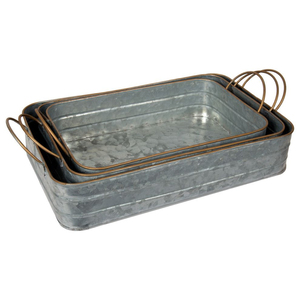 Farmhouse Galvanized Metal Serving Tray <b>Set</b> with Handles Decorative Iron Platter for Home Hotel and Restaurant Catering Use - Product Image 6