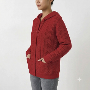 เสื้อฮู้ดถักไหมพรมสีพื้นแบบสวมใส่สบาย ระบายอากาศได้ดี เป็นมิตรกับสิ่งแวดล้อม ไซส์ใหญ่ สไตล์ยุโรปอเมริกัน สำหรับฤดูใบไม้ผลิ/ฤดูใบไม้ร่วง ปี 2025 แขนยาว แต่งลูกไม้ - Product Image 3