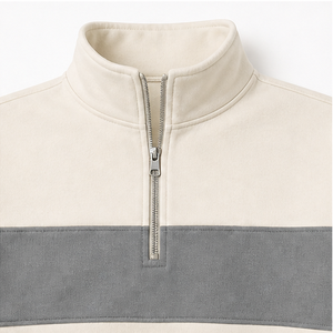 Customize Pearl Grey <b>Womens</b> Modern <b>Half</b> <b>Zip</b> Cropped <b>Sweatshirt</b> Two Tone Organic Cotton - Product Image 4