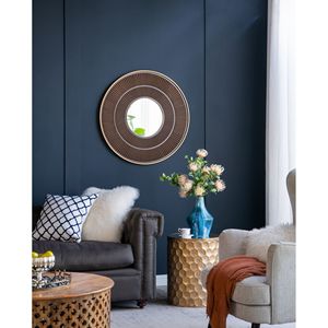 Specchio Decorativo Rotondo in Legno 31.5x1x31.5 con Cornice in Ferro Dorato, Colore Neutro, per Decorazione Murale in Bagno, Ingresso e Soggiorno - Product Image 3