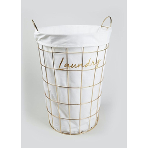 Luxury Style Gold Metal Wire Laundry <b>Basket</b> With Washable Liner Iron Hamper For Home & Hotel Handles For <b>Bathroom</b> Organization - Product Image 1