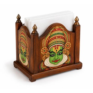 Porte-serviettes en bois de manguier artisanal Kathakali - Vente en gros Décoration d'intérieur - Product Image 1