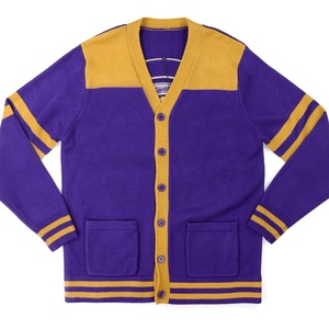 Manufacturer OEM Custom Design Purple And Gold Knitted <b>Cardigan</b> <b>Men's</b> Sweater Full Sleeve Button School Uniform <b>Cardigan</b> - Product Image 5