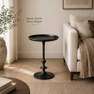 Modern <b>Round</b> Pedestal <b>Side</b> <b>Table</b> with Raised Tray Top and Elegant Stem Design | Black Minimalist Accent End <b>Table</b> for Home room - Product Image 5