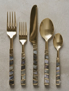 Modern Luxury Flatware Set Mirror Polished Gold Cutlery with <b>MOP</b> <b>Handle</b> Dishwasher Safe Wedding Dinnerware - Product Image 1