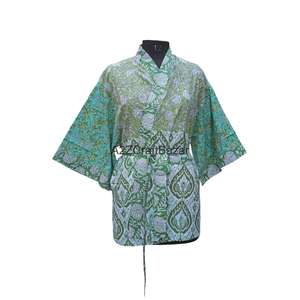 Bata Kimono de Manga Corta para Mujer, 100% Algodón, Estampado Floral, Cuello en V, con Cordón Ajustable, 240g, Transpirable y de Secado Rápido - Product Image 3