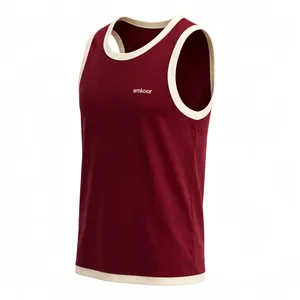Débardeur sans manches pour homme, couleur marron, col rond, tricoté, respirant, vêtements de sport décontractés, couleur unie, bloc de couleur - Product Image 5