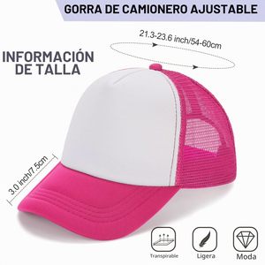 Gorra Trucker Unisex de Malla Transpirable, Ajustable con Cierre a Presión, Estilo Béisbol, Rosa y Blanca, 6 Paneles - Product Image 3