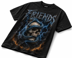 Camiseta negra para hombre con estampado de calavera y serpiente, corte regular, cuello redondo, manga corta, estilo punk, jersey de algodón con logo personalizado. - Product Image 3