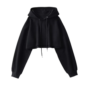 Sudadera con Capucha Corta Informal de Manga Larga para Mujer, de Color Sólido, de Algodón, para Gimnasio - Product Image 1
